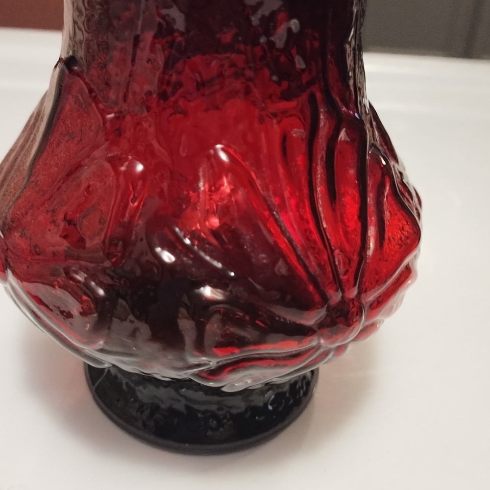 Vintage Anchor Hocking Rainflower pattern, Red Flower Vase or candle holder - Picture 6 of 12
